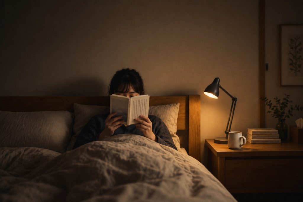 ベッドサイドで本を開く。寝る前の読書の時間